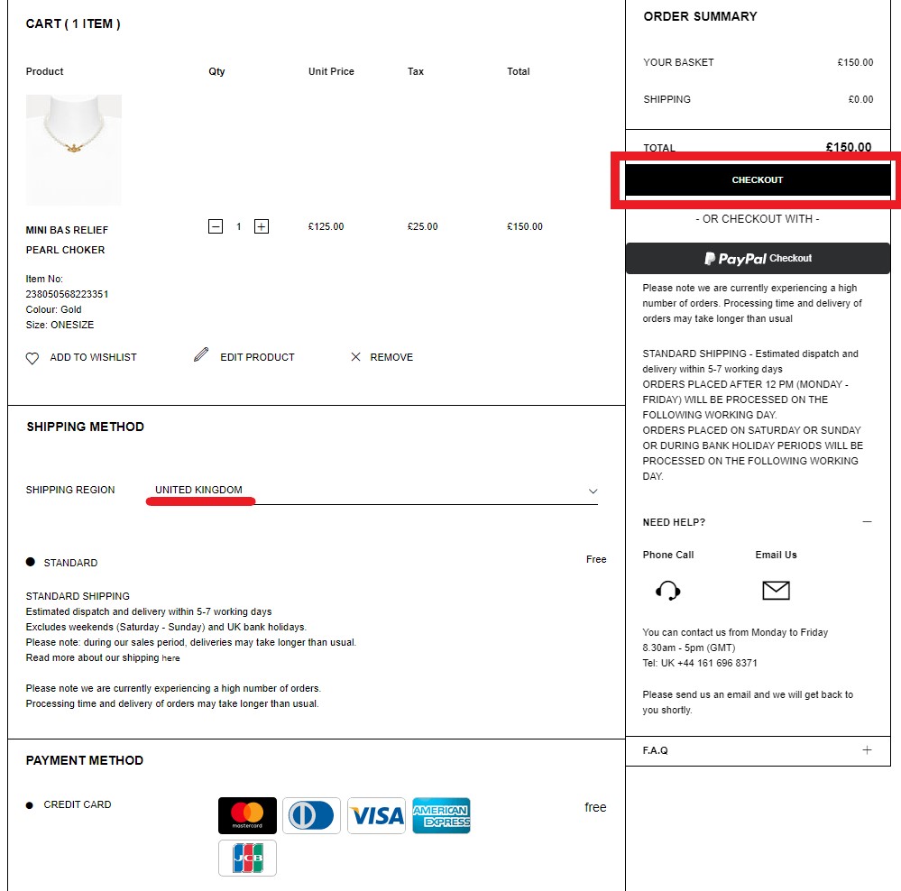Vivienne Westwood UK Shopping Tutorial 5: go to cart, choose payment method and checkout