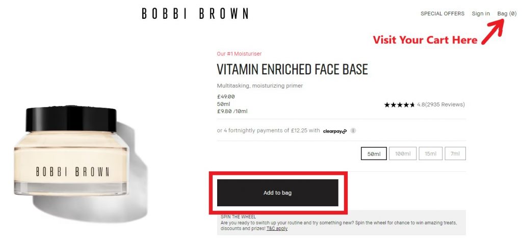 Bobbi Brown UK Shopping Tutorial 4: add items into bag