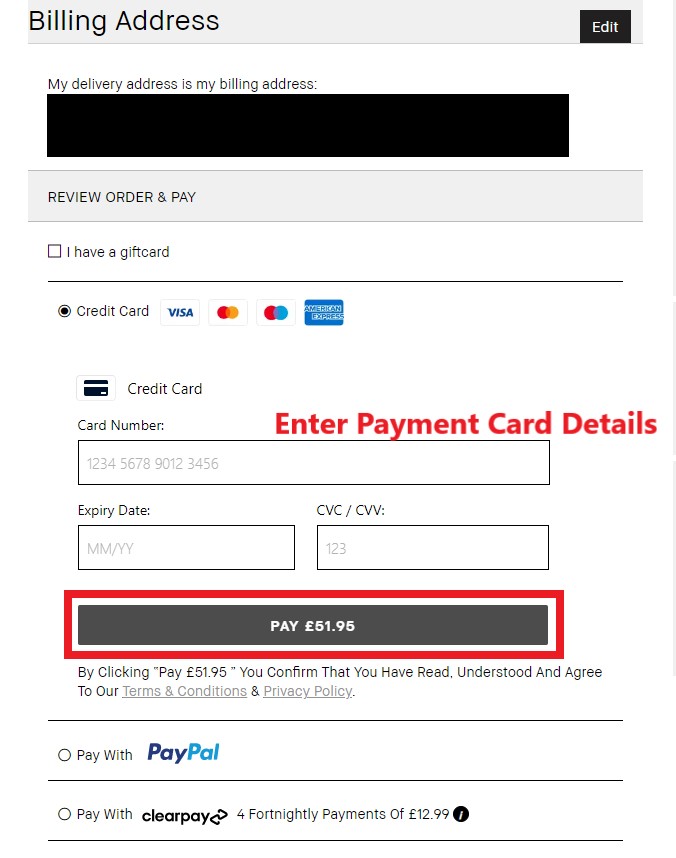Bobbi Brown UK Shopping Tutorial 8: choose payment method and enter payment details. submit order