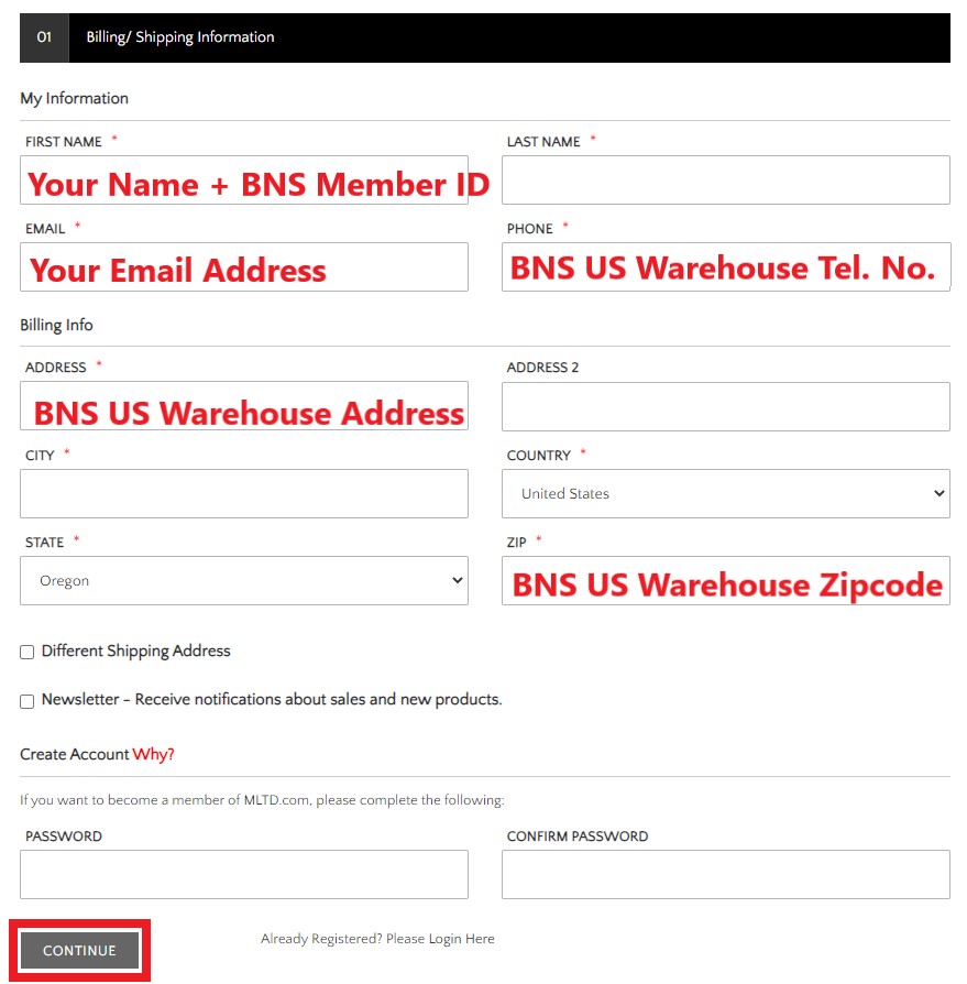 MLTD US Shopping Tutorial 6: enter BNS US warehouse address as your shipping address