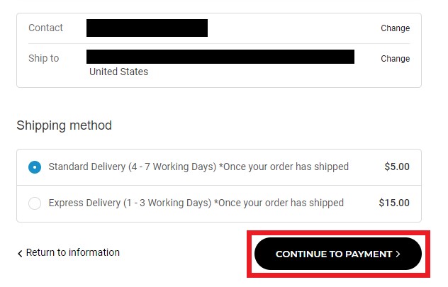 Gymshark US Shopping Tutorial 7: select shipping method