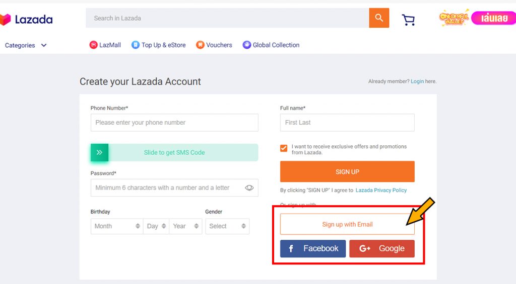 Lazada TH Shopping Tutorial 4: sign up as a member 