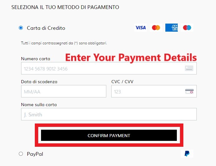 Longchamp IT Shopping Tutorial 9: enter your payment details