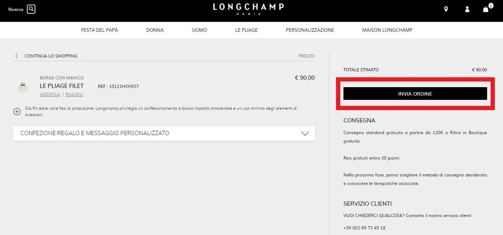 Longchamp IT Shopping Tutorial 5: visit cart and proceed to checkout