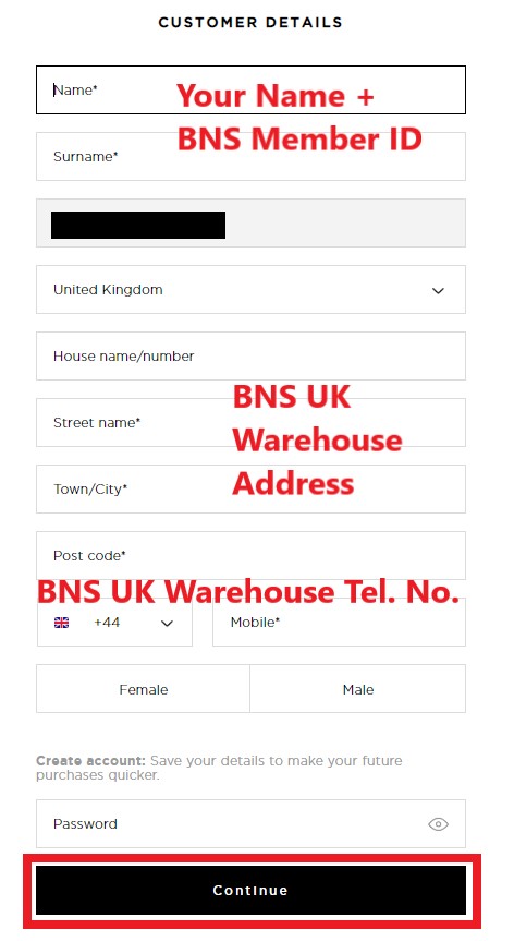 Mango Outlet UK Shopping Tutorial 6: fill in BNS UK warehouse address as your shipping address 