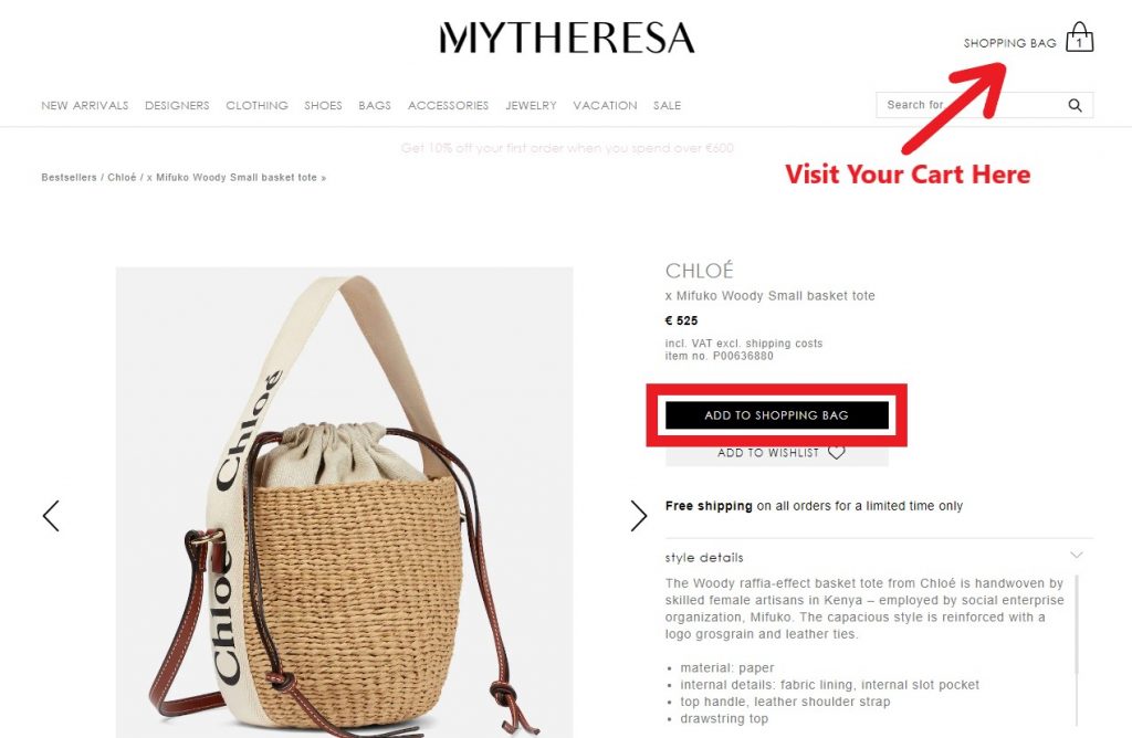 Mytheresa IT Shopping Tutorial 4: add items into cart