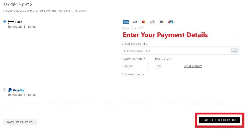 Mytheresa IT Shopping Tutorial 9: choose your payment method and enter card details