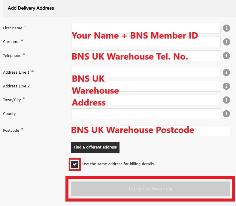 size? UK Shopping Tutorial 8: enter BNS UK warehouse address as your shipping address 