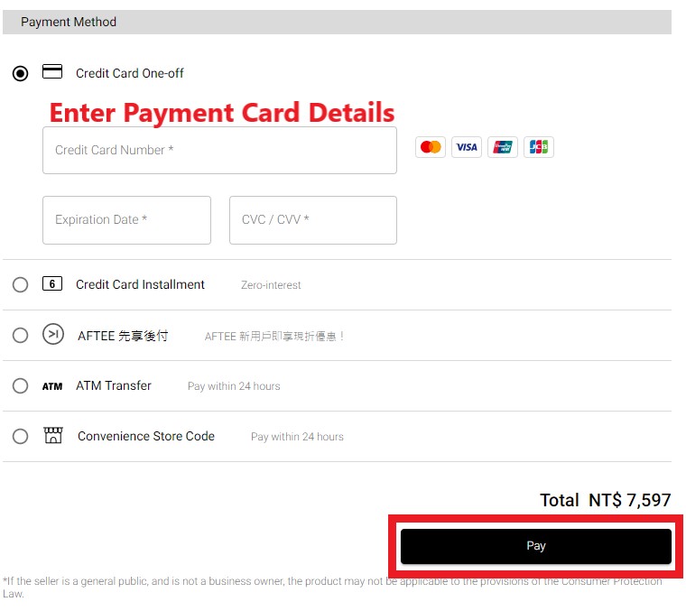 AREA 02 Shopping Tutorial 9: choose payment method and enter card details. submit order