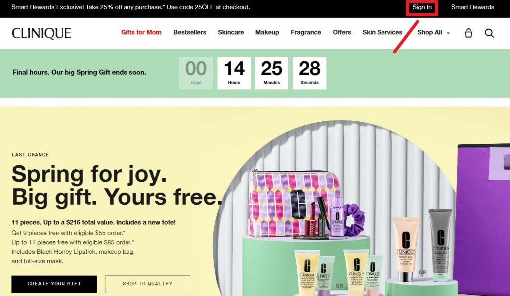 Clinique US Shopping Tutorial 3: visit website and sign up