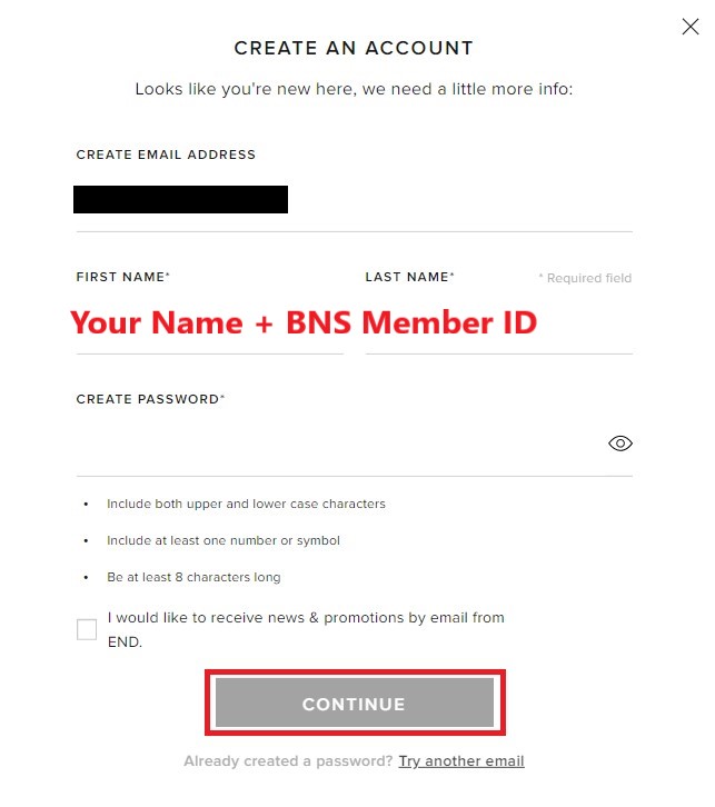 END Clothing US Shopping Tutorial 6: create an account by entering personal details