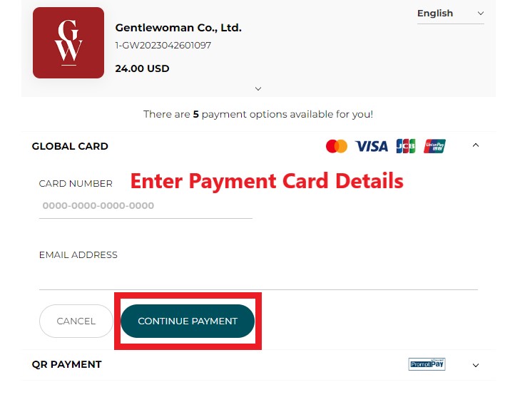 Gentlewoman Thailand Shopping Tutorial 9: enter payment card details and pay