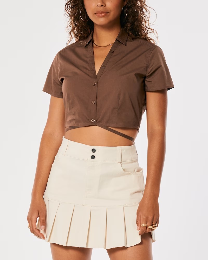 Hollister Poplin Wrap Crop Shirt