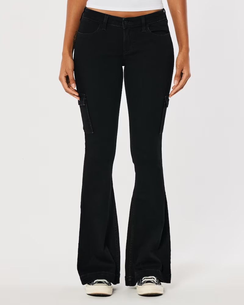 Low-Rise Black Cargo Flare Jeans