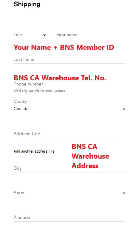 Hunter CA Shopping Tutorial 7: enter BNS CA warehouse address