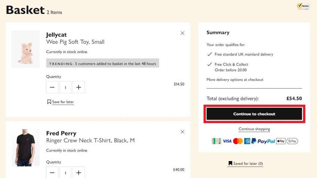 John Lewis UK Shopping Tutorial 5: checkout