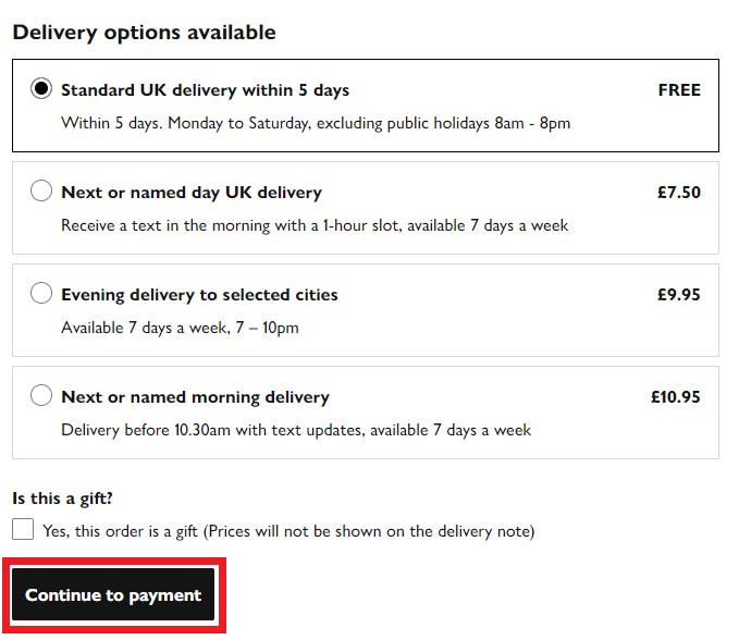 John Lewis UK Shopping Tutorial 8: continue to payment 