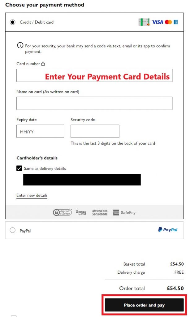 John Lewis UK Shopping Tutorial 9: choose payment method 