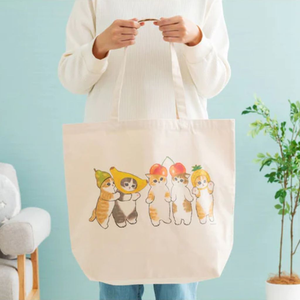 Mofusand Large Tote Bag in Fruit Kitties Print