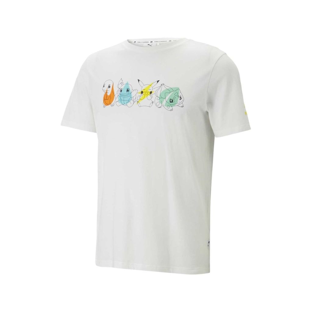 Pokemon merch to shop: PUMA × Pokémon: Bulbasaur, Charmander, Squirtle & Pikachu Puma White Jersey T-Shirt