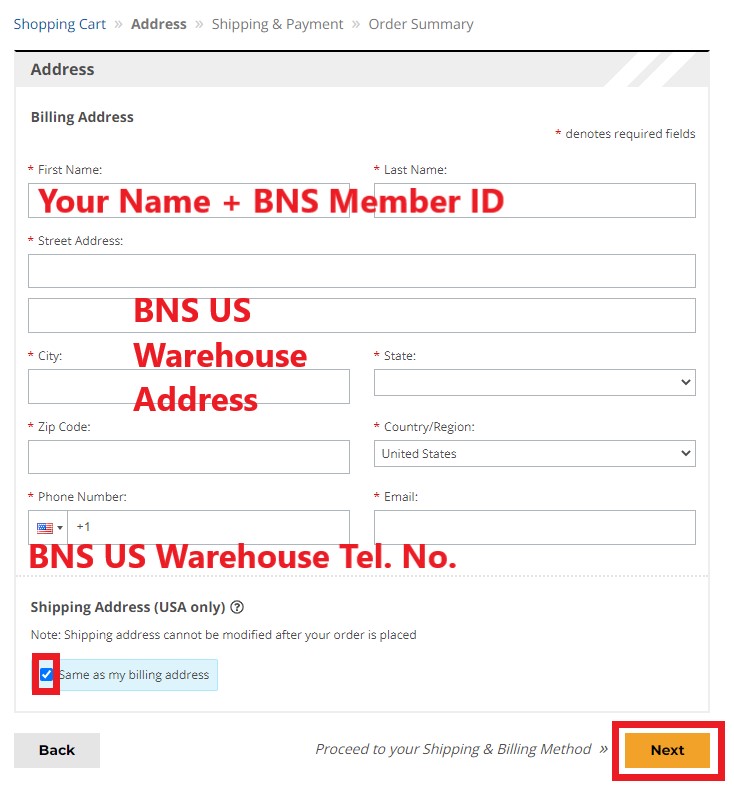 Pokemon Center US Shopping Tutorial 6: add BNS US warehouse adderess as your shipping address