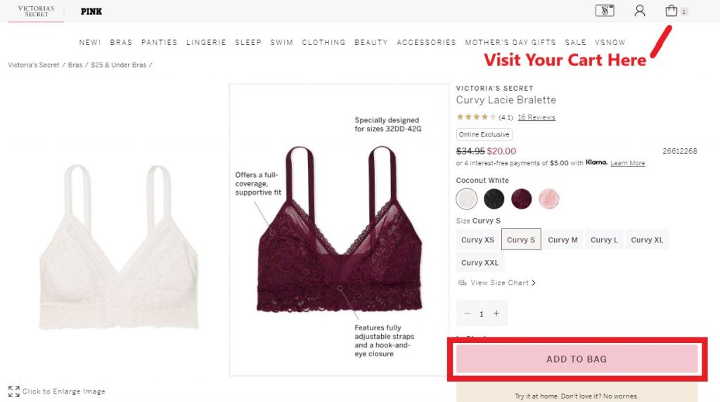 Victoria Secret US Shopping Tutorial 4: add items to cart
