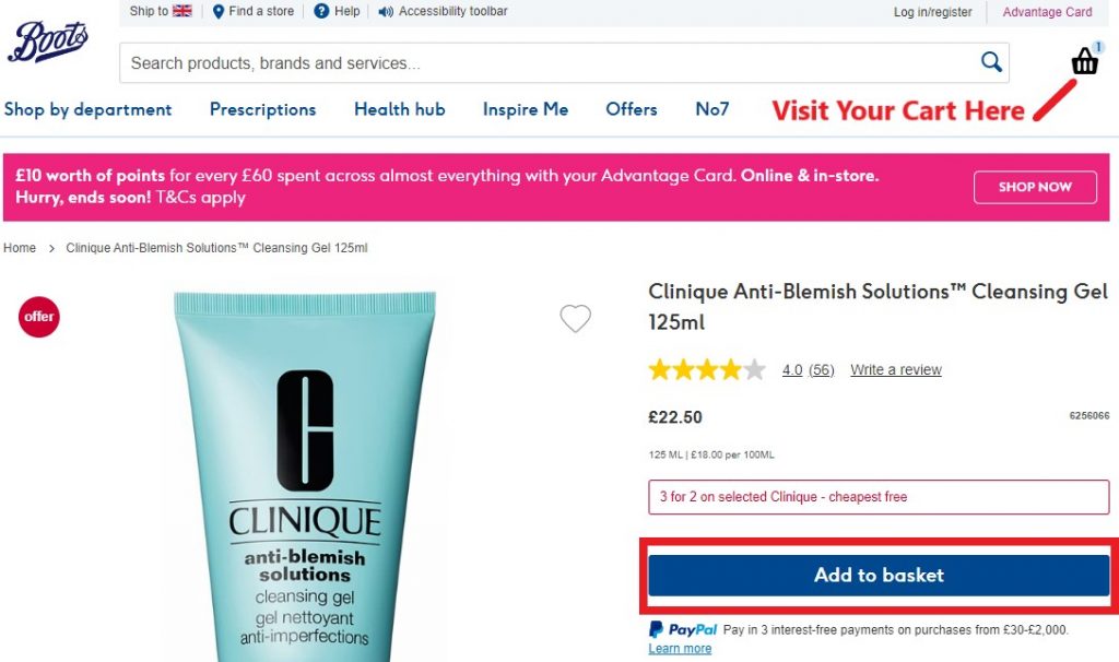 Boots UK Shopping Tutorial 4: add to cart