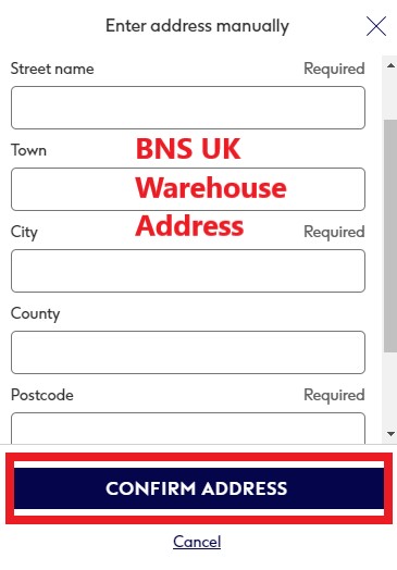 Boots UK Shopping Tutorial 7: enter BNS UK warehouse address as shipping address