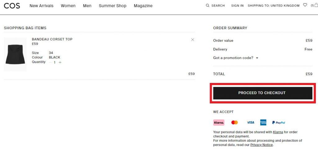 COS UK Shopping Tutorial 5: checkout