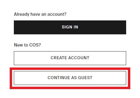 COS UK Shopping Tutorial 6: continue checkout as guest