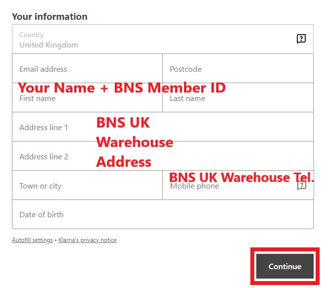 COS UK Shopping Tutorial 7: enter BNS UK warehouse address