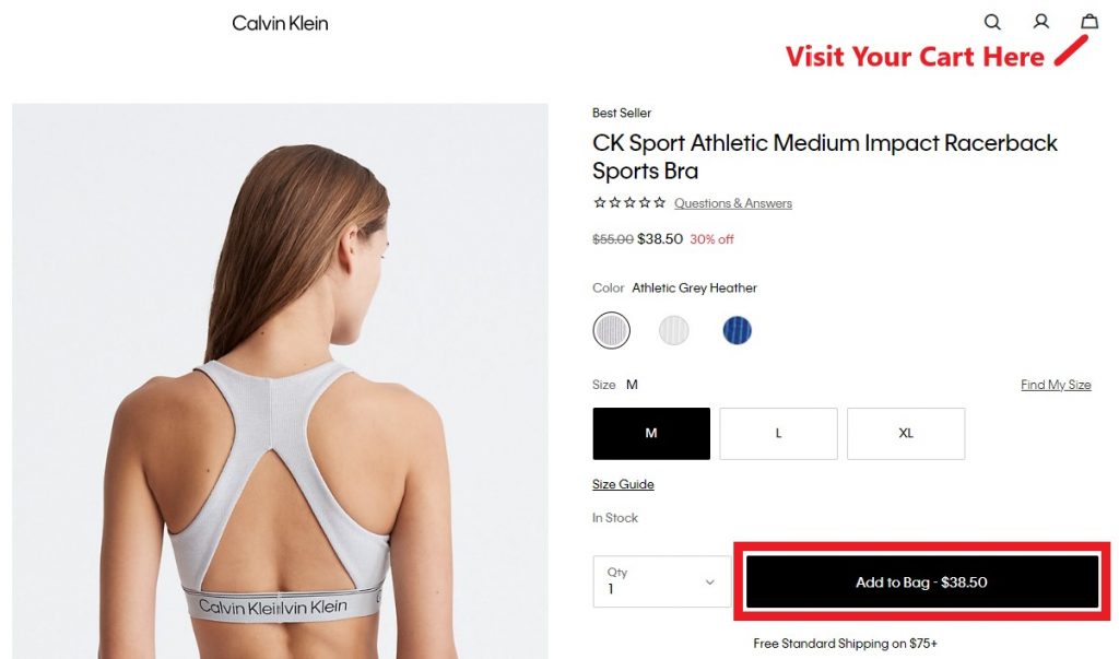 Calvin Klein US Shopping Tutorial 4: add to cart