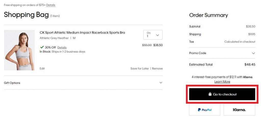 Calvin Klein US Shopping Tutorial 5: checkout