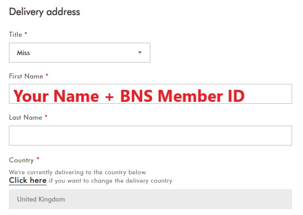 Cath Kidston UK Shopping Tutorial 7: enter name with BNS member ID