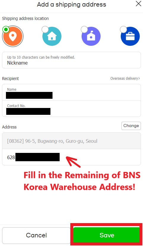 Gmarket Shopping Tutorial 13: fill in remaining address info