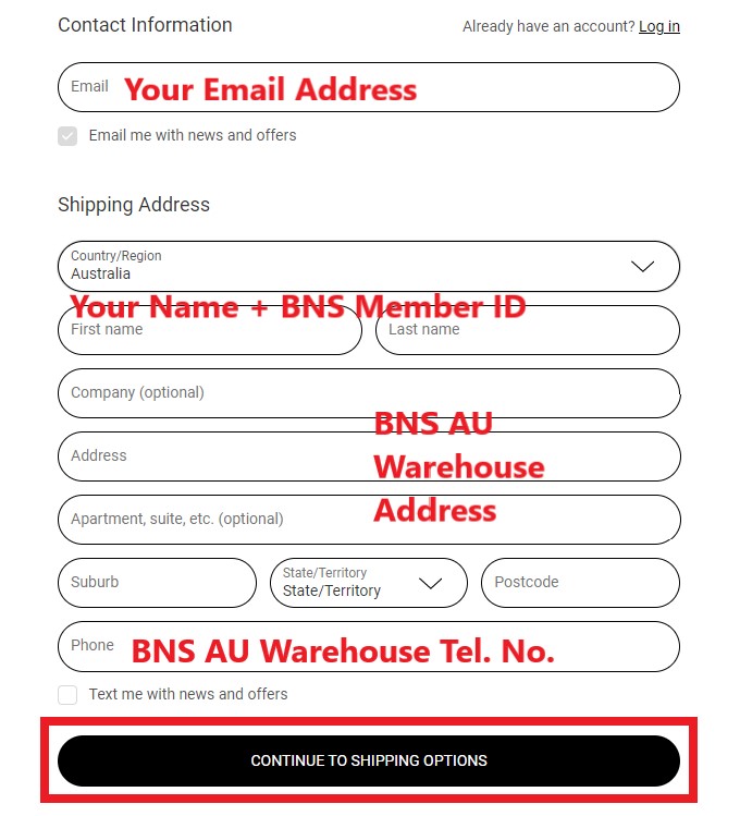 MAAP AU Shopping Tutorial 5: add BNS AU warehouse address as shipping