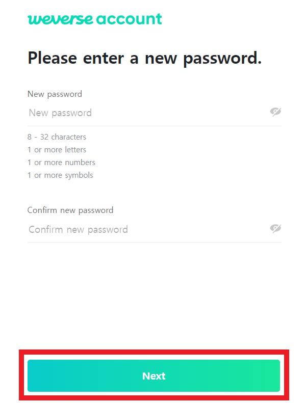 Weverse KR Shopping Tutorial 5: create a password