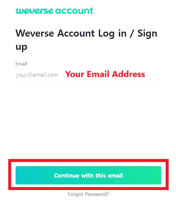 Weverse KR Shopping Tutorial 4: fill in email address