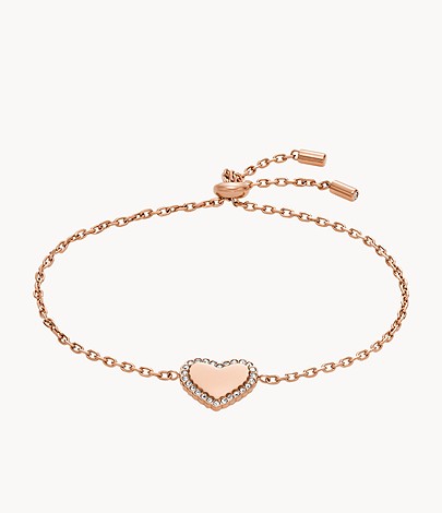 Fossil US Deals: Elliott Rose Gold-Tone Stainless Steel Heart Chain Bracelet