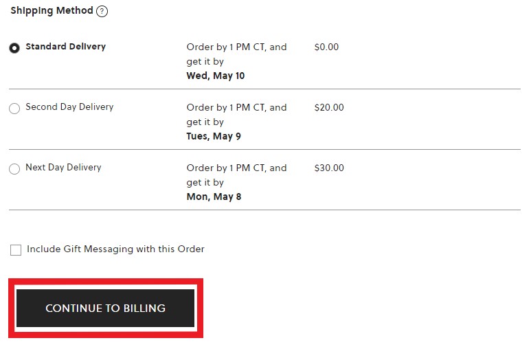 Fossil US Shopping Tutorial 7: shipping method