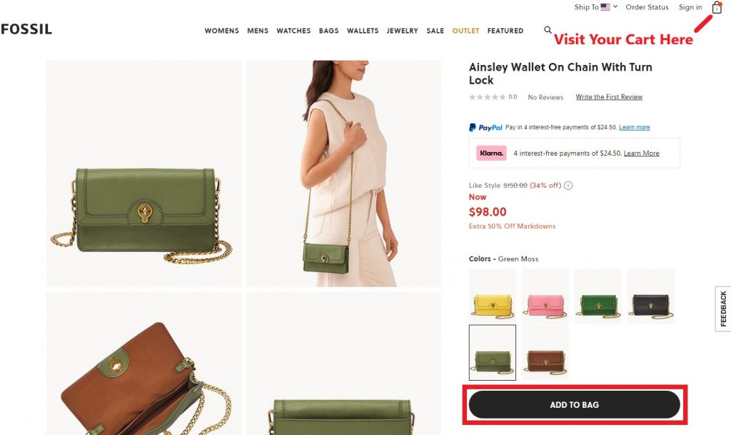 Fossil US Shopping Tutorial 4: add items into cart