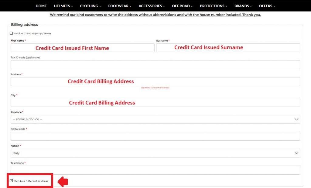 Motobeat IT Shopping Tutorial 7: enter credit card billing address