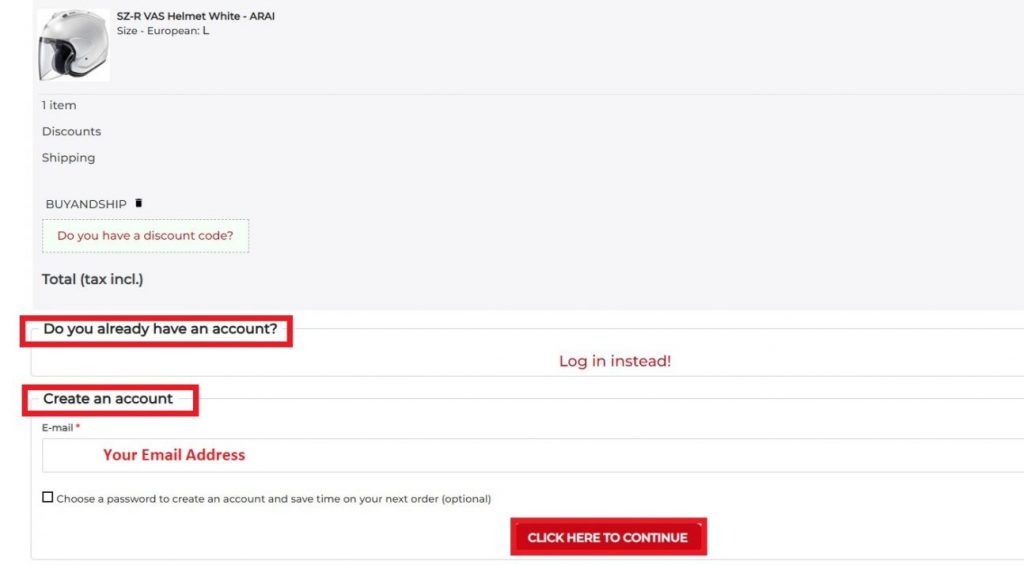 Motobeat IT Shopping Tutorial 6: enter email address