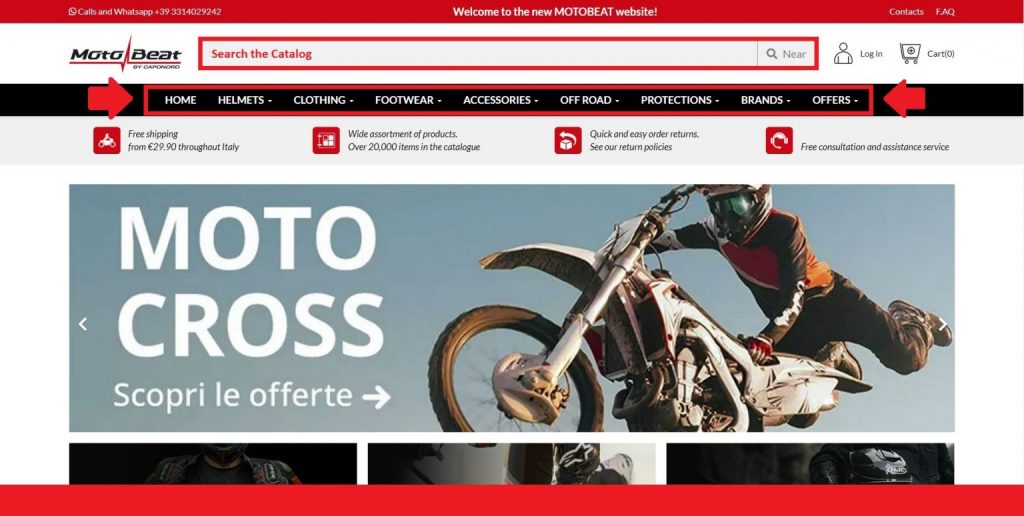 Guide to Navigate Motobeat Italy's Online Site-Shop by Categories and Search Tab