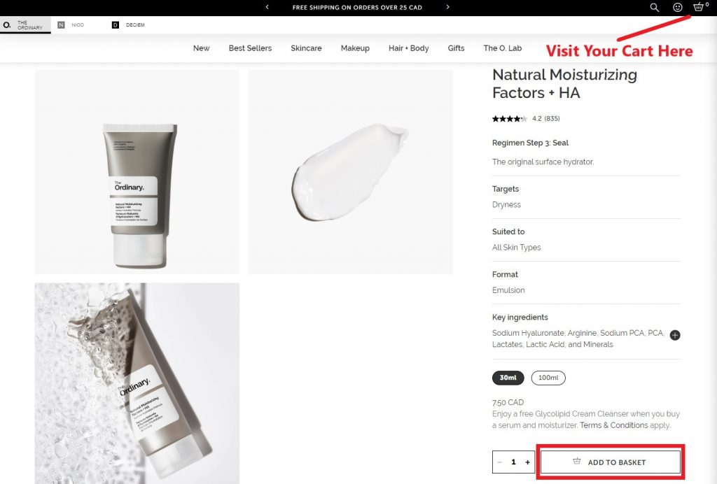 The Ordinary CA Shopping Tutorial 4: add to cart