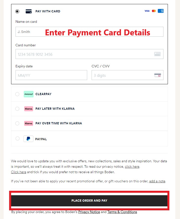 Boden UK Shopping Tutorial 9：Choose your payment method
