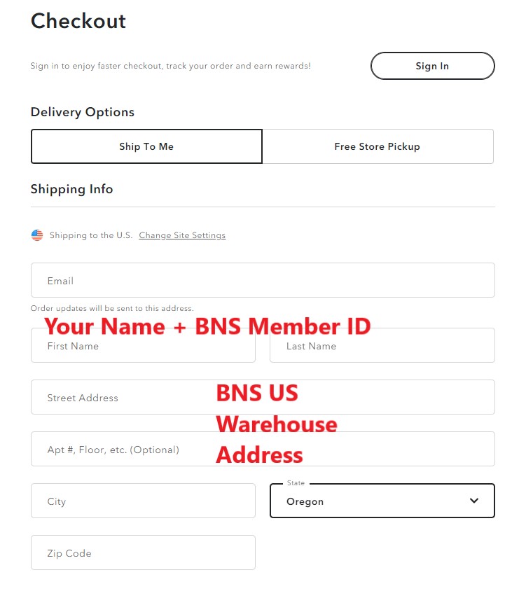 American Eagle US Shopping Tutorial 6: enter BNS US warehouse address as shipping address