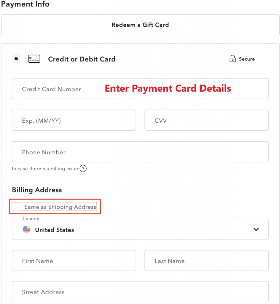 American Eagle US Shopping Tutorial 8: enter payment card details