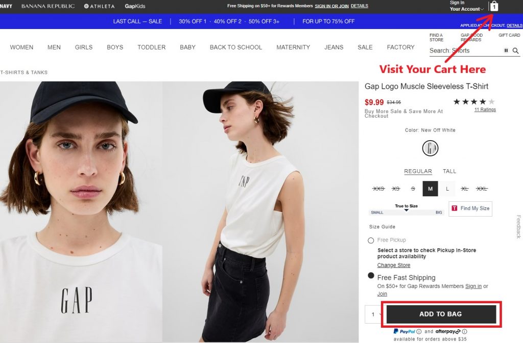 GAP US Shopping Tutorial 4: add to cart