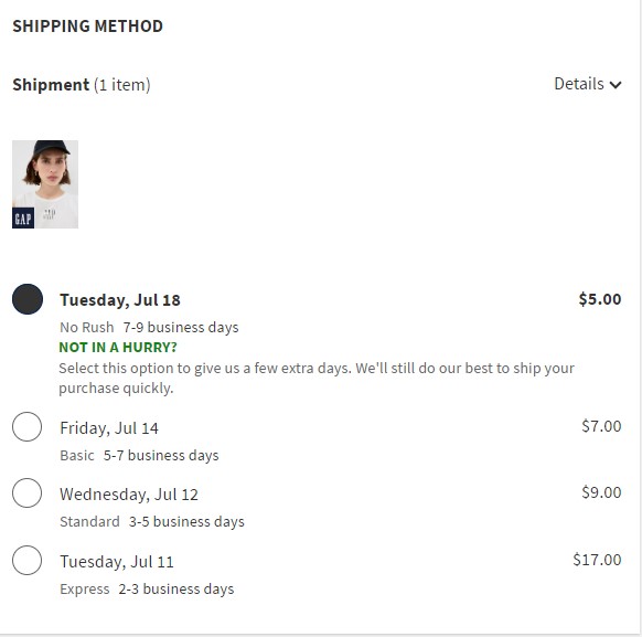 GAP US Shopping Tutorial 7: choose delivery method